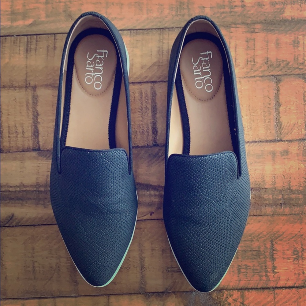 Franco Sarto pointed toe black slip ons